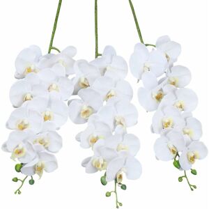 Denuotop - Artificial Orchid Stems Set of 3 pu Real Touch White Orchid 37 inch Tall 9 Big Blooms Fake Phalaenopsis Flower Home Wedding Decoration (3