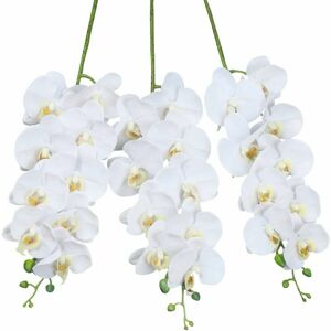 Hoopzi - Artificial Orchid Stems Set of 3 pu Real Touch White Orchid 37 inch Tall 9 Big Blooms Fake Phalaenopsis Flower Home Wedding Decoration (3