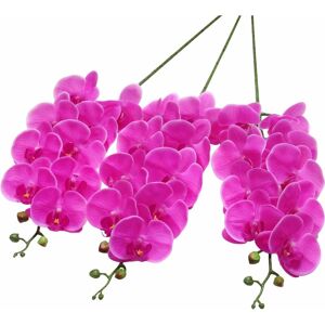 LANGRAY Artificial Orchid Stems Set of 3 Real Touch Orchid 37inch Tall 9 Large Blooms Fake Phalaenopsis Flower Home Wedding Decoration (3 pcs, Purple)