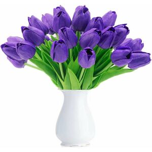 HOOPZI Artificial Tulip Fake Holland Mini Tulip Real Touch Flowers 24 Pcs for Wedding Decor diy Home Party (Purple)