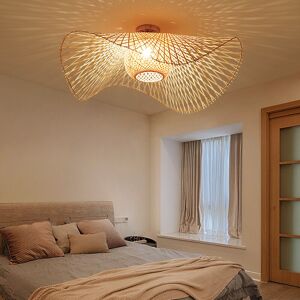 DENUOTOP Ceiling Light, Retro Chandeliers Natural Bamboo Light and Vintage Rattan Ceiling Light E27 Hand Woven Ceiling Lighting for Bedroom Living Room Bar