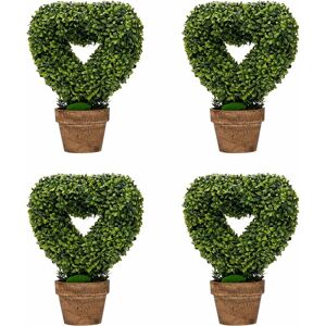 Costway - 4 Pack Artificial Plants,30 x 11 x 37cm, Faux Greenery Potted Plants for Indoor Outdoor D¨Âcor £¨Heart Shape Trees£©