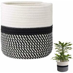 Rhafayre - Cotton Rope Woven Plant Baskets, Woven Wall Hanging Basket Set, Cotton Rope Basket, for Flower Pot Cotton Stand Home Decor White Black(