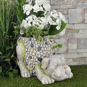 AZUMA Grey Crouching Dog Patio Garden Planter Flower Pot Puppy Mosaic Outdoor 33cm - Grey