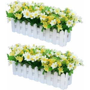 Denuotop - 2pcs Artificial Gerbera with Wooden Fence Loggerhead Daisy Daisy Silk Flowers Decoration Artificial Flowers Potted Plants Fake