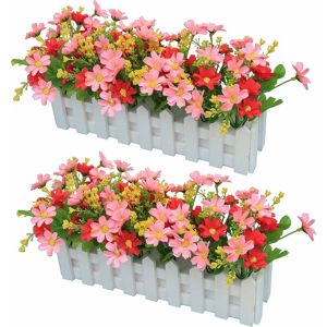 Denuotop - 2pcs Artificial Gerbera with Wooden Fence Loggerhead Daisy Daisy Silk Flowers Decoration Artificial Flowers Potted Plants Fake