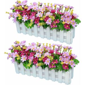 Denuotop - 2pcs Artificial Gerbera with Wooden Fence Loggerhead Daisy Daisy Silk Flowers Decoration Artificial Flowers Potted Plants Fake