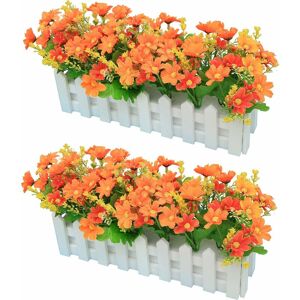 Denuotop - 2pcs Artificial Gerbera with Wooden Fence Loggerhead Daisy Daisy Silk Flowers Decoration Artificial Flowers Potted Plants Fake