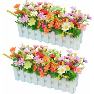 DENUOTOP 2pcs Artificial Gerbera with Wooden Fence Loggerhead Daisy Daisy Silk Flowers Decoration Artificial Flowers Potted Plants Fake Chrysanthemum