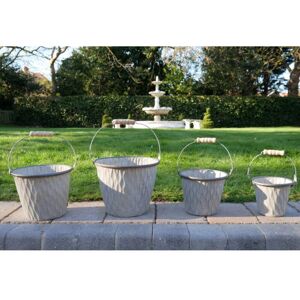 Uniquehomefurniture - Garden Planter Pot Set 4 Rustic Galvanised Metal Flower Planters Bucket Box