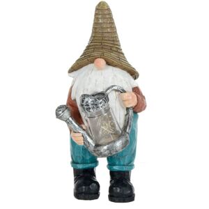 AZUMA Solar Power Garden Gnome Light Up Yellow led Fireflies Resin Figure 29cm - Watering Can - Multicoloured