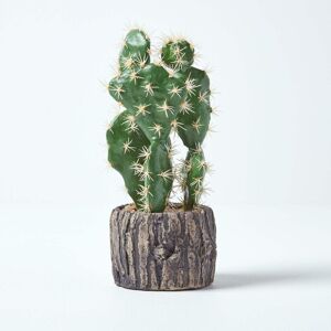 Homescapes - Artificial Cactus Prickly Pear in Stone Pot, 26 cm Tall - Green