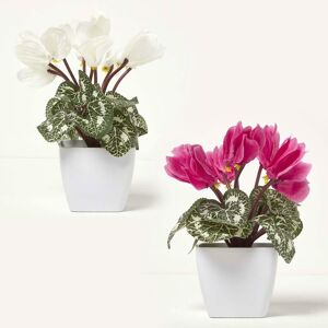 Homescapes - Set of 2 Cyclamen Artificial Plant in White Pot, 24 cm - Natural, Pink