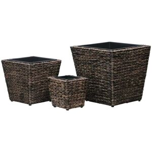 Garden Raised Beds 3 pcs Water Hyacinth Brown - Hommoo