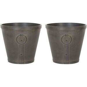 BELIANI Indoor Set of 2 Outdoor Plant Pots Stone uv resistant 41x41x37 cm Brown Vari - Brown