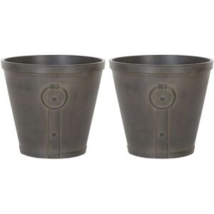 BELIANI Indoor Set of 2 Outdoor Plant Pots Stone uv resistant 45x45x41 cm Brown Vari - Brown