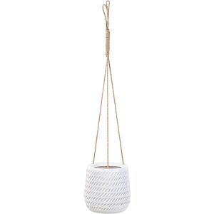 BELIANI Jute Hanging Round Plant Pot Fibre Clay Embossed Pattern Off-White ⌀ 20 cm Livadia - White