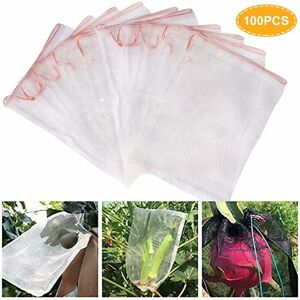 LANGRAY 100pcs Plant Protection Bags, Nylon Fruit Mesh Bag Drawstring Bag Against Insect Pest Bird Gardening Tools for Tomatoes Eggplant Grapes Apples