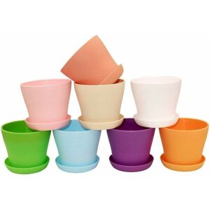 8 Pieces Colorful Plastic Flower Pots, 10cm Indoor Plant Pot with Pallets for Potted Plants and Other Small Plants - Langray