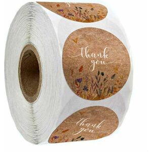 DENUOTOP Kraft Thank You Stickers Adhesive Stickers Roll, 500 Pack Thank You Stickers Round Floral Thank You Labels for Scrapbooking, Shop Supplies, Bakery,