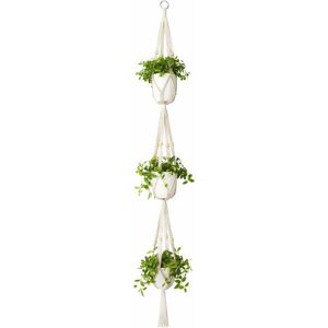 LANGRAY Macrame Plant Hanger 3 Tier Indoor Outdoor Hanging Plant Basket Cotton Rope with Beads 177cm - Ivory