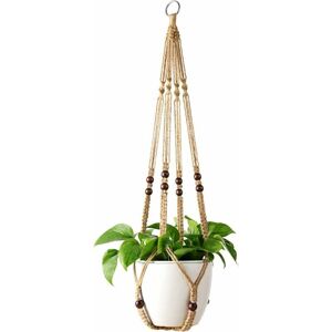 Hoopzi - Macrame plant hanger Macrame hanger Cotton hanger Flower hanger Pot hanger Flower pot hanger 105cm, 4 legs Brown