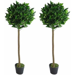 Leaf - Pair of 120cm (4ft) Plain Stem Artificial Topiary Bay Laurel Ball Trees