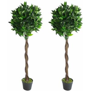 Leaf - Pair of 120cm (4ft) Twisted Stem Artificial Topiary Bay Laurel Ball Trees