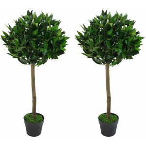 Leaf - Pair of 90cm (3ft) Plain Stem Artificial Topiary Bay Laurel Ball Trees