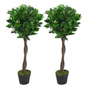 Leaf - Pair of 90cm (3ft) Twisted Stem Artificial Topiary Bay Laurel Ball Trees