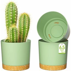 Héloise - Plant Pots, 3 Pieces 6.5'' Self-Watering Plastic with Drainage Hole and Saucer, Modern Decorative Flower Pot for Indoor and Outdoor Plants,