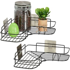 Relaxdays - 2x Kitchen Corner Shelf, Adhesive Basket, Stick Up, Wall, Spice Rack, HxWxD: 5.5x26x26 cm, Iron, Black