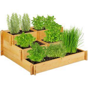 3-tier raised garden bed, natural wood, planter box, garden, plug-in system, grow zones, 93x93x37cm (LxWxH) - Relaxdays