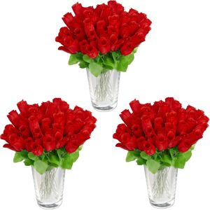 Relaxdays - Artificial Red Roses, Faux Decorative Flowers, 144 x with Stems & Foliage, h: 26 cm, Red