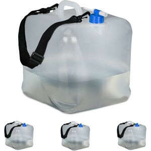 Relaxdays - Collapsible Water Container Set of 4, 20 Liters, With Tap, Carrying Strap, BPA-Free, Transparent and Blue