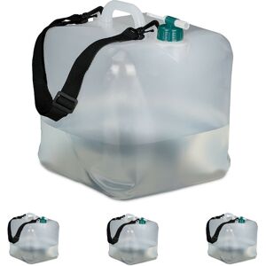 Relaxdays - Collapsible Water Container Set of 4, 20 Liters, With Tap, Carrying Strap, BPA-Free, Transparent and Green