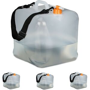 Relaxdays - Collapsible Water Container Set of 4, 20 Liters, With Tap, Carrying Strap, BPA-Free, Transparent and Orange