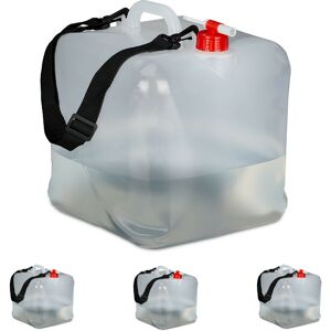 Relaxdays - Collapsible Water Container Set of 4, 20 Liters, With Tap, Carrying Strap, BPA-Free, Transparent and Red