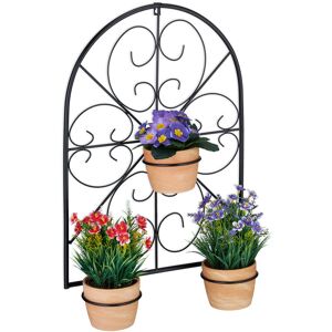 Relaxdays - Flowerpot Holder, for 3 Plant Pots, ø 11.5 cm, Wall Pot Frame, Metal, Iron, Garden, Balcony, Decoration, Black