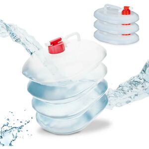 Relaxdays - Folding Water Canisters, Set of 4, 5 Litres, with Tap, Camping Container, BPA-Free Plastic, Transparent/Red