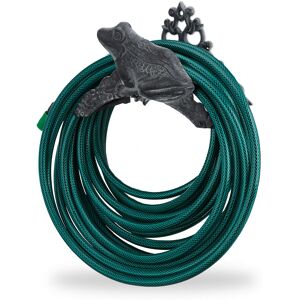 Relaxdays - Garden Hose Holder, Cast Iron, Frog, Nostalgic Hose Reel, Wall-Mounted, HxWxD: 19 x 27 x 17 cm, Grey