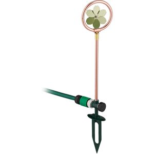 Garden Sprinkler, Flower Design, 3/4, Ground Stake, Fun Lawn Decor, Metal, 56 x 11 x 3.5 cm, Copper/Green - Relaxdays