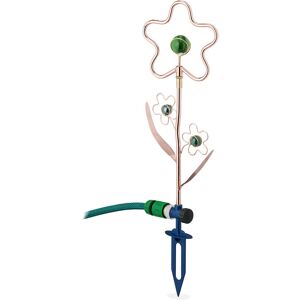 Garden Sprinkler, Flower Shape, 3/4, with Ground Stake, Fun Lawn Decor, Metal, Copper/Green - Relaxdays