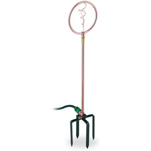 Garden Sprinkler, Spiral Design, 3/4, with Ground Stake, Fun Lawn Decor, Metal, Copper - Relaxdays