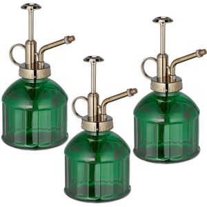 Glass Spray Bottles, 3x Set, 200 ml, with Handle, Refillable, Mist Plant & Flower Care, Cleaning, Green/Bronze - Relaxdays