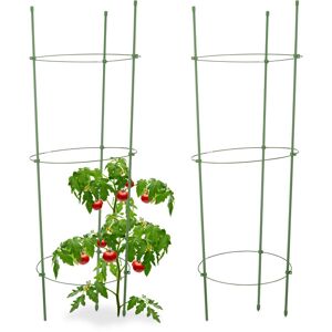 Growing Support for Tomatoes, Set of 2, Height-Adjustable Rings, Rods, Balcony, Patches, Plastic, 76 cm Long, Green - Relaxdays