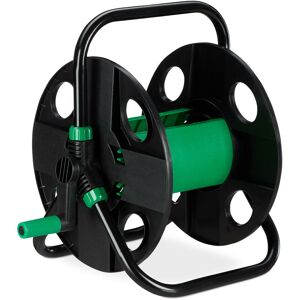 Hose Reel 30 m, Empty Hose Trolley for Garden, Camping or Balcony, h x w x d 39 x 43 x 30 cm, Black/Green - Relaxdays