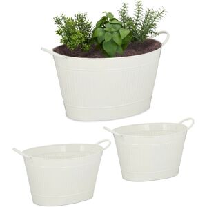 Relaxdays Metal Tub Set Of 3, Oval Planters In Zinc look, Waterproof, Garden,Vintage, 12, 18 & 22 L, Cream