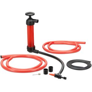 Oil Siphon, Manual Transfer Pump for Gasoline, Decanting Pump with 3 Tubes, Air Pump Attachments, Red - Relaxdays