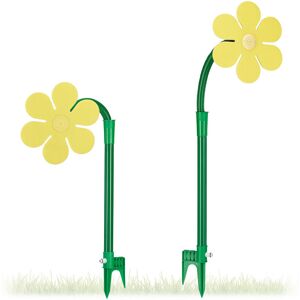 Relaxdays - Sprinkler Head, 2x Set, Water Irrigation, Garden, Click Connect, Ground Screw, Plastic Flower, Yellow/Green